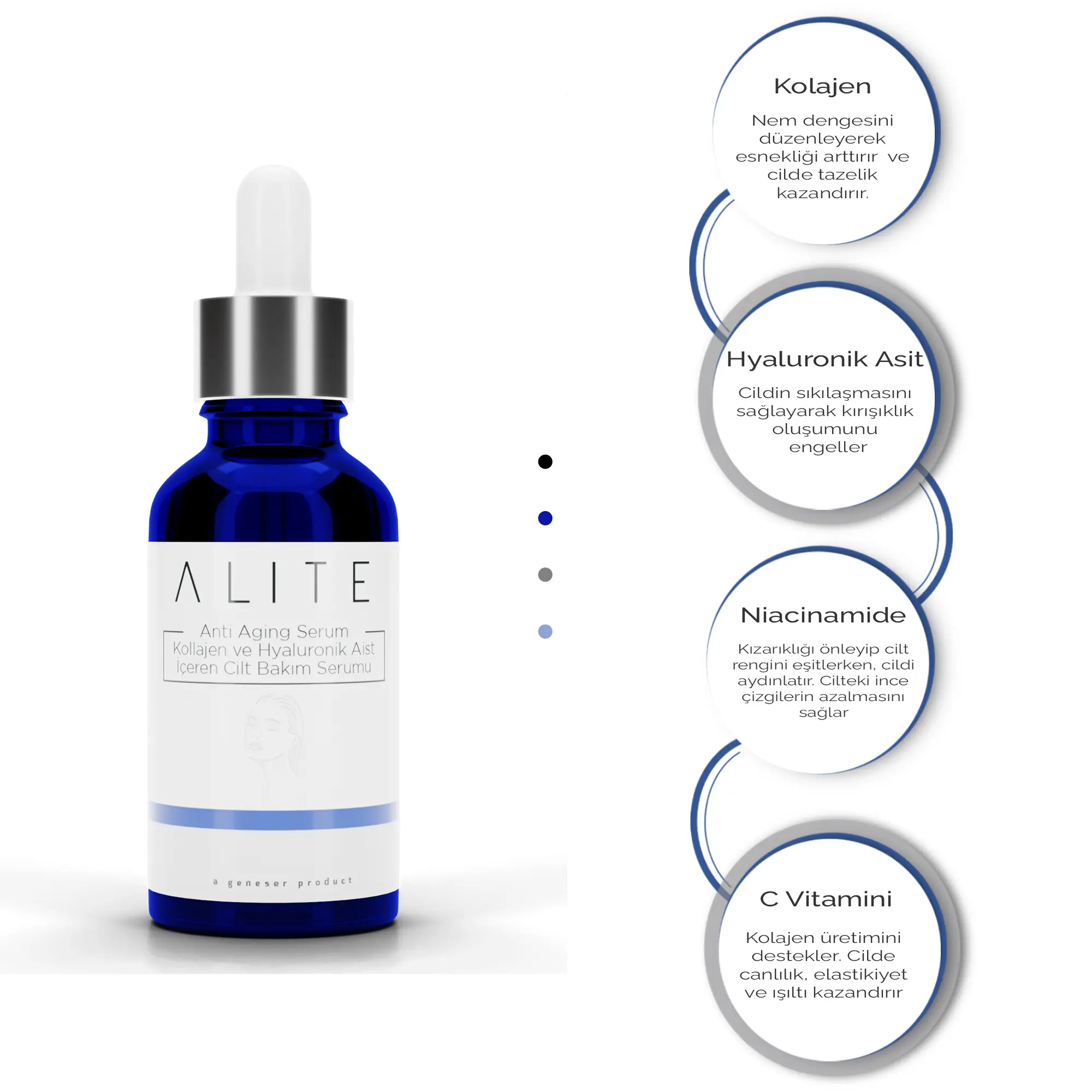 Alite | Yaşlanma Karşıtı & Leke Giderici Serum | Hyaluronik Asit & C Vitamini 30ml